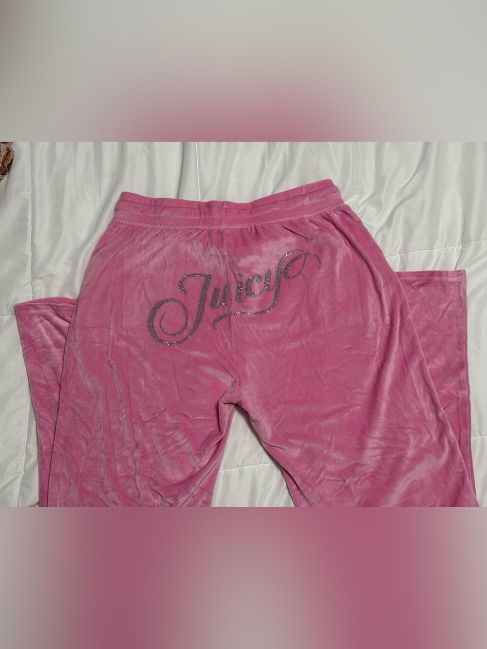 Juicy Couture Girls pale Pink Velour Joggers with Rhinestone Script